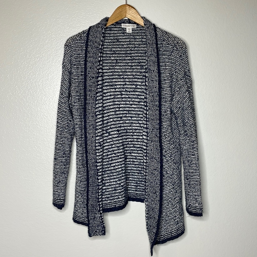 Coldwater Creek Wool Blend Open Cardigan sz Small Blue/White Stripes